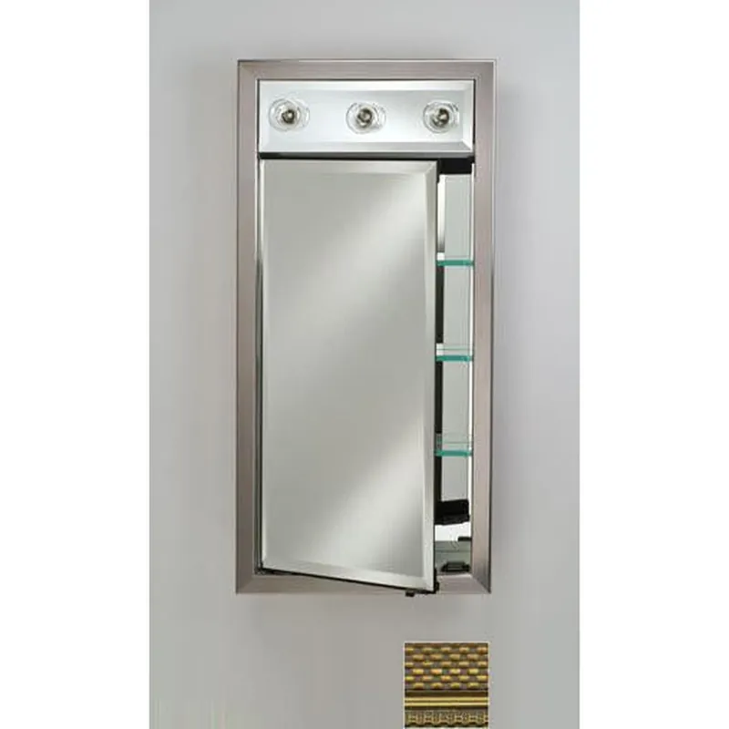 Afina Signature 17" x 30" Elegance Antique Gold Recessed Right Hinged Single Door Medicine Cabinet With Contemporary Lights Low Price