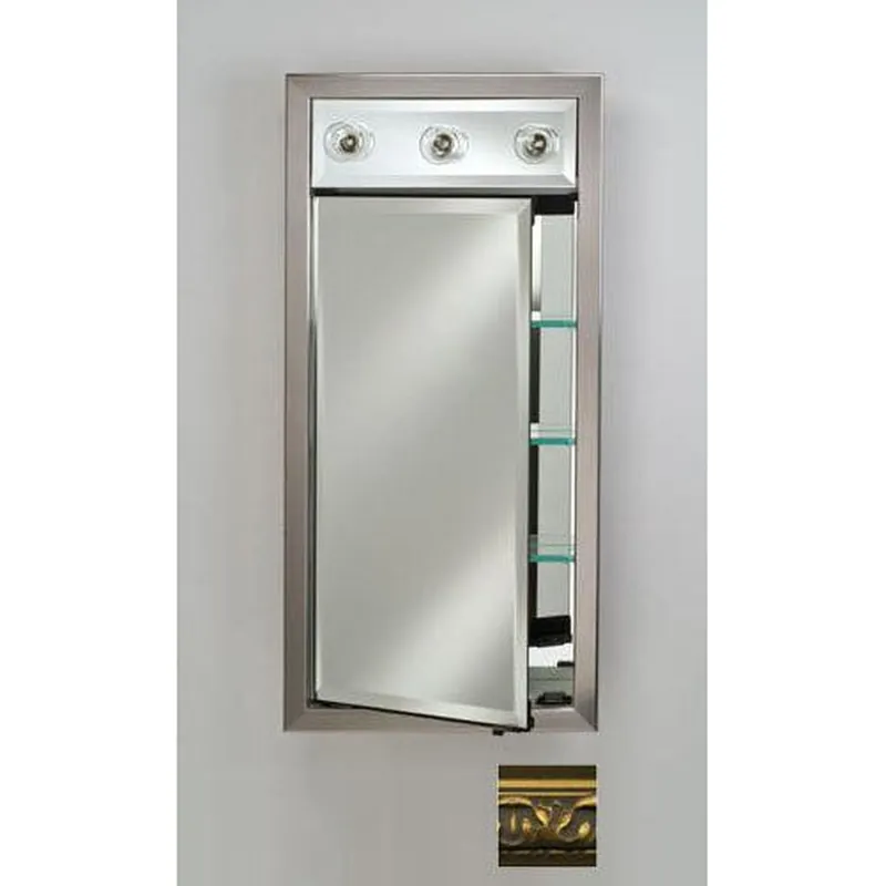 Afina Signature 17" x 30" Valencia Antique Gold Recessed Right Hinged Single Door Medicine Cabinet With Contemporary Lights Seasonal Sale