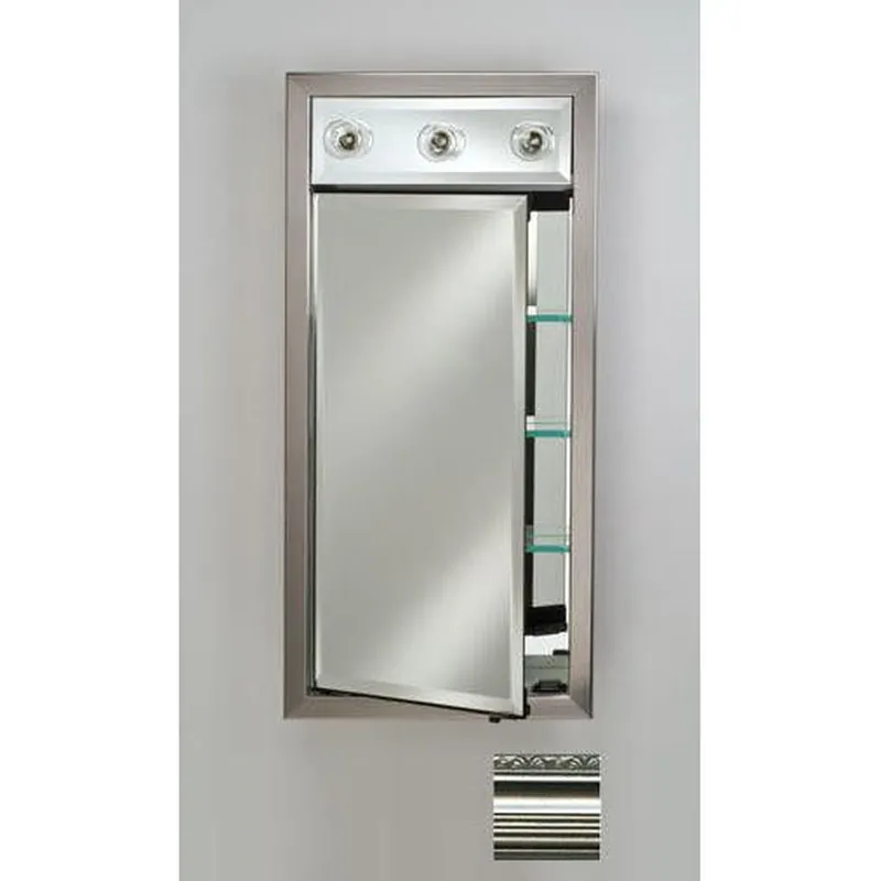 Afina Signature 17" x 30" Parisian Antique Silver Recessed Right Hinged Single Door Medicine Cabinet With Contemporary Lights Seasonal Sale