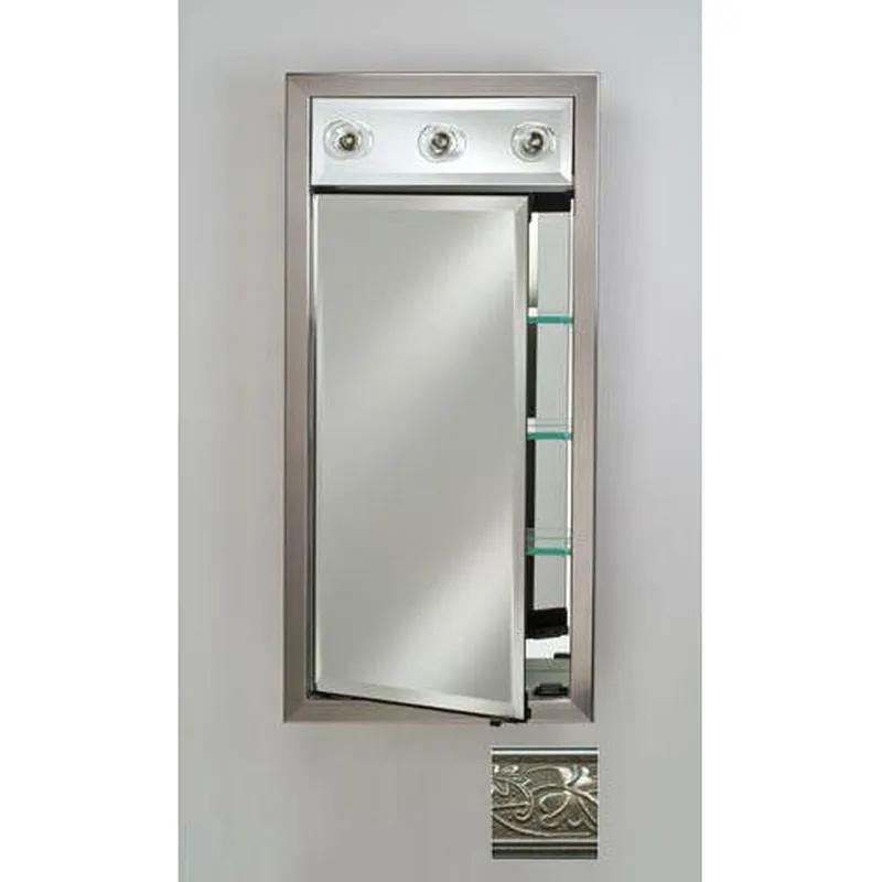 Best Seller Afina Signature 17" x 30" Aristocrat Antique Silver Recessed Right Hinged Single Door Medicine Cabinet With Contemporary Lights