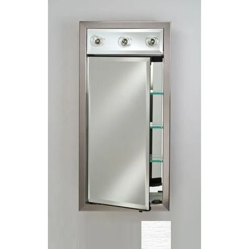 Worldwide Shipping Afina Signature 17" x 30" Tribeca Satin Silver Recessed Right Hinged Single Door Medicine Cabinet With Contemporary Lights