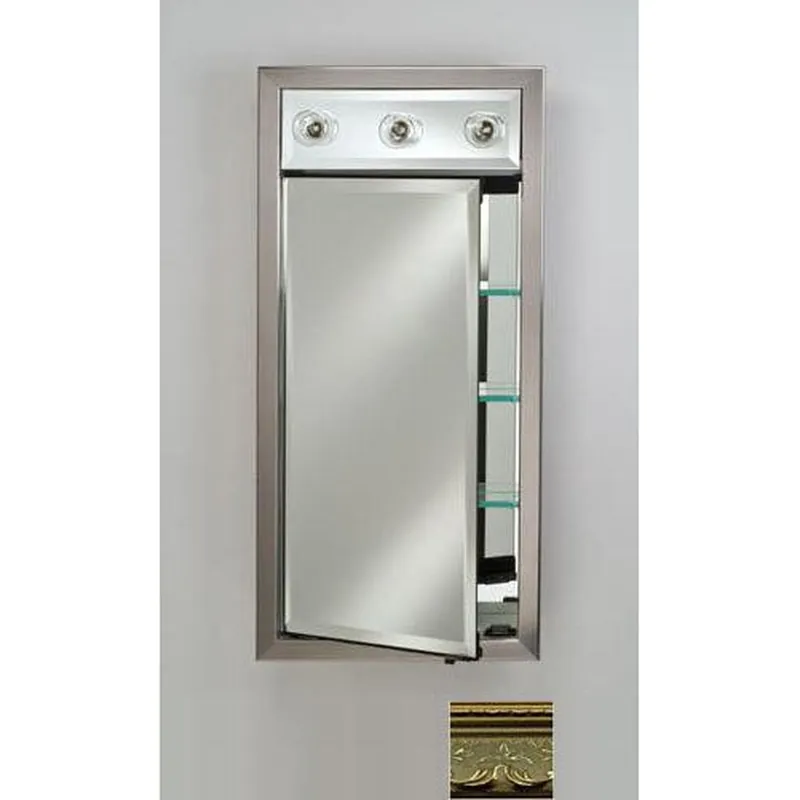 Budget Afina Signature 17" x 30" Majestic Brilliant Gold Recessed Left Hinged Single Door Medicine Cabinet With Contemporary Lights