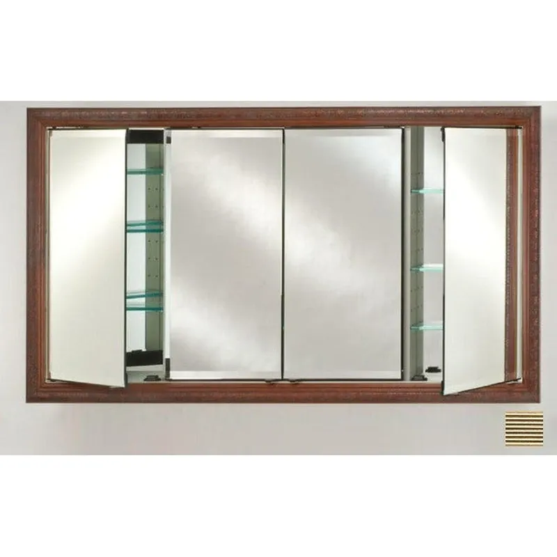 Afina Signature 63" x 36" Meridian Antique Silver with Antique Gold Caps Recessed Four Door Medicine Cabinet With Beveled Edge Mirror Get Yours
