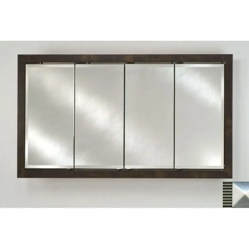 Certified Afina Signature 58" x 30" Meridian Antique Silver with Antique Silver Caps Recessed Four Door Medicine Cabinet With Beveled Edge Mirror