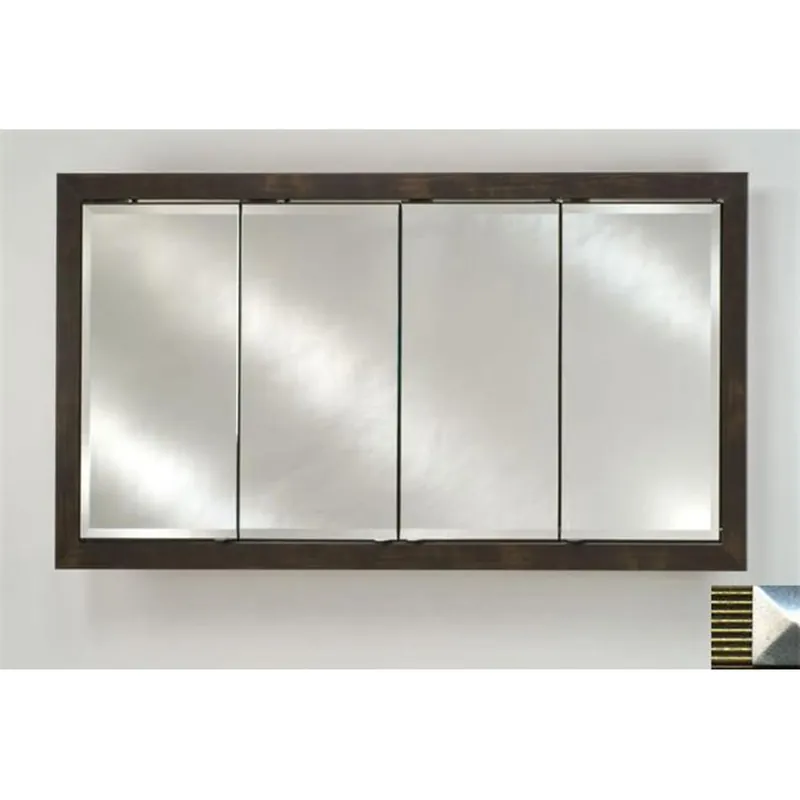 Handmade Afina Signature 58" x 30" Meridian Antique Gold With Antique Silver Caps Recessed Four Door Medicine Cabinet With Beveled Edge Mirror