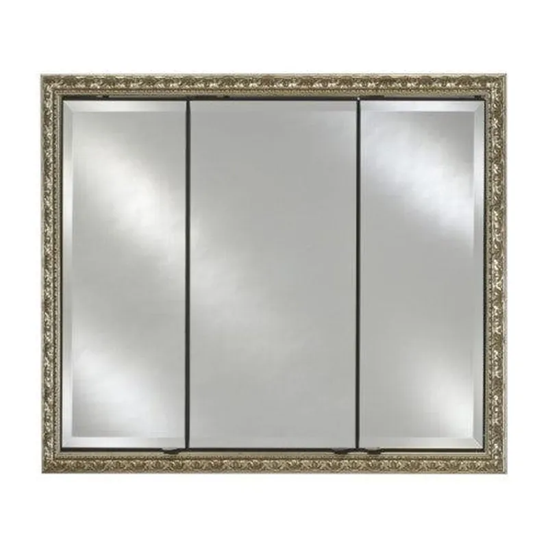 Afina Signature 47" x 36" Meridian Antique Silver with Antique Gold Caps Recessed Triple Door Medicine Cabinet With Beveled Edge Mirror Get Yours
