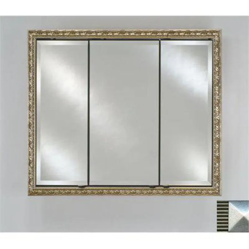 Afina Signature 44" x 30" Meridian Antique Silver with Antique Silver Caps Recessed Triple Door Medicine Cabinet With Beveled Edge Mirror Premium