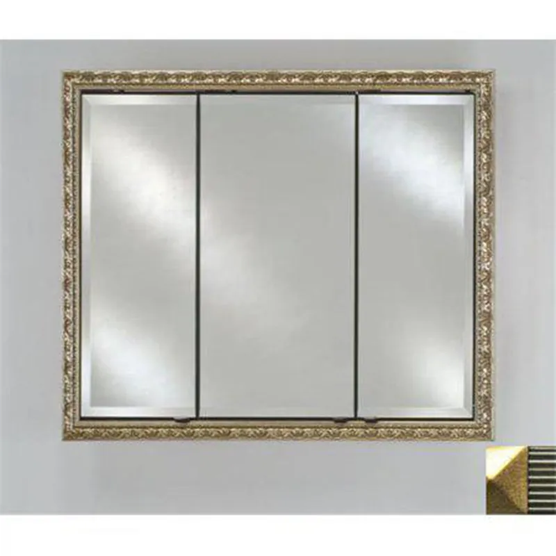 Afina Signature 44" x 30" Meridian Antique Silver with Antique Gold Caps Recessed Triple Door Medicine Cabinet With Beveled Edge Mirror Handmade