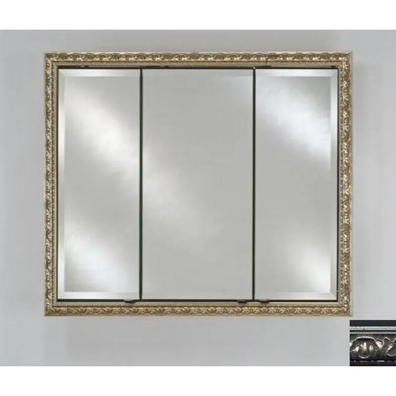 Special Offer Afina Signature 38" x 30" Valencia Antique Silver Recessed Triple Door Medicine Cabinet With Beveled Edge Mirror