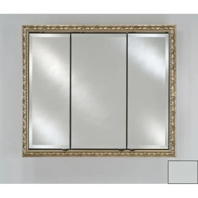 Genuine Afina Signature 38" x 30" Soho Satin White Recessed Triple Door Medicine Cabinet With Beveled Edge Mirror