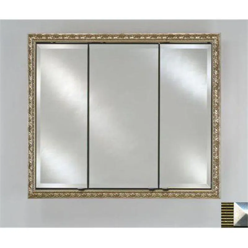 Afina Signature 38" x 30" Meridian Antique Gold With Antique Silver Caps Recessed Triple Door Medicine Cabinet With Beveled Edge Mirror Seasonal Sale