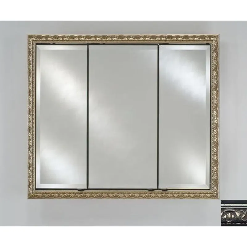 Fan Favorite Afina Signature 34" x 30" Valencia Antique Silver Recessed Triple Door Medicine Cabinet With Beveled Edge Mirror