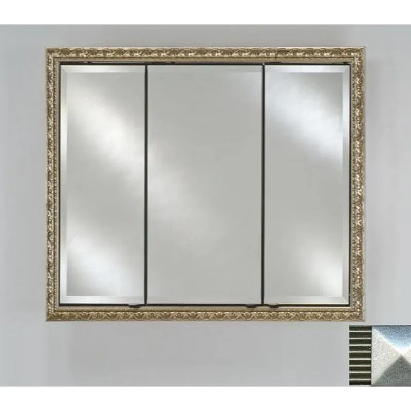 Express Delivery Afina Signature 34" x 30" Meridian Antique Silver with Antique Silver Caps Recessed Triple Door Medicine Cabinet With Beveled Edge Mirror