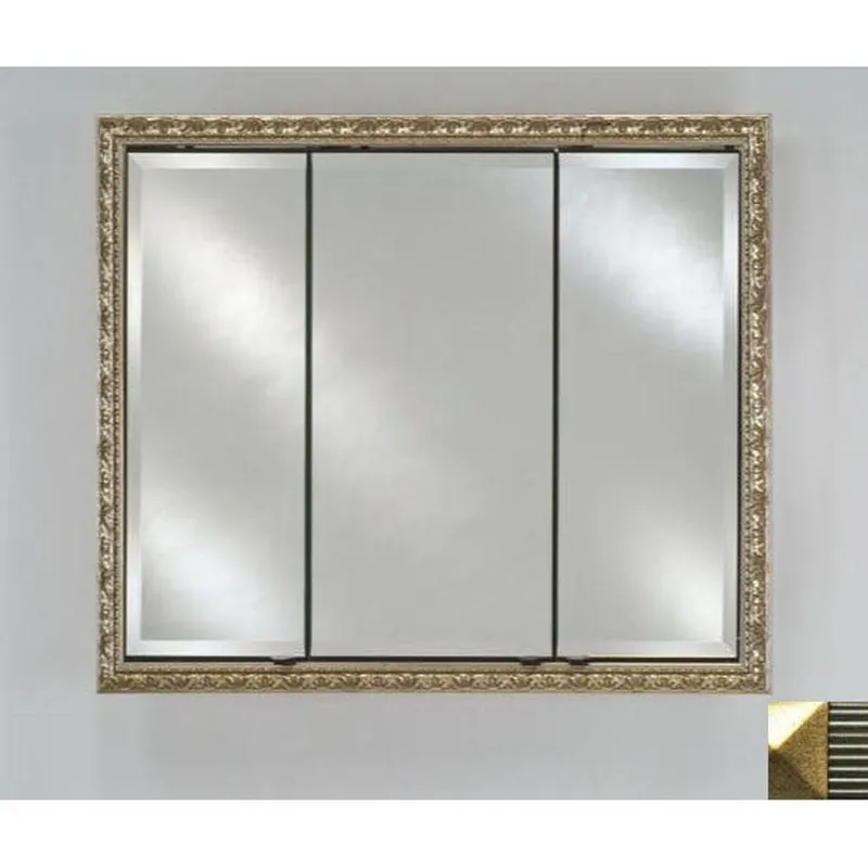 Afina Signature 34" x 30" Meridian Antique Silver with Antique Gold Caps Recessed Triple Door Medicine Cabinet With Beveled Edge Mirror Weekend Sale