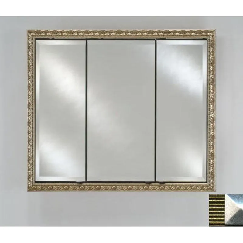 Afina Signature 34" x 30" Meridian Antique Gold With Antique Silver Caps Recessed Triple Door Medicine Cabinet With Beveled Edge Mirror Instant Buy