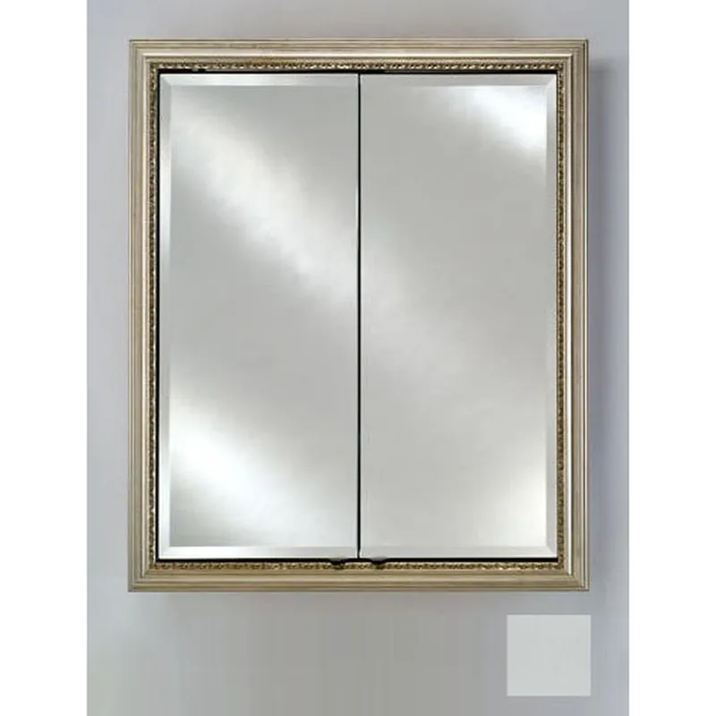 Deal Afina Signature 24" x 30" Soho Satin White Recessed Double Door Medicine Cabinet With Beveled Edge Mirror