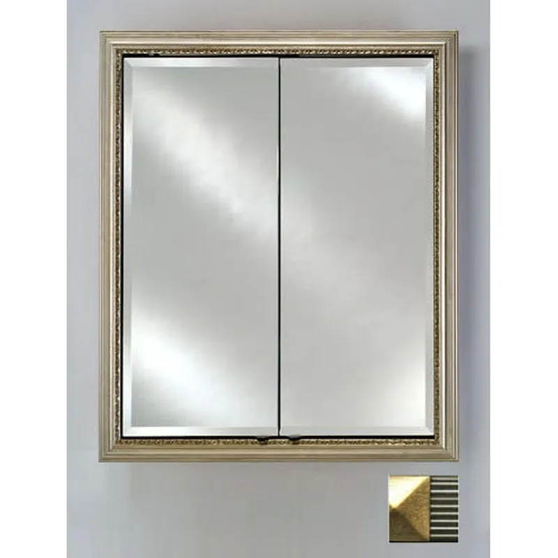 Afina Signature 24" x 30" Meridian Antique Silver with Antique Gold Caps Recessed Double Door Medicine Cabinet With Beveled Edge Mirror Free Delivery