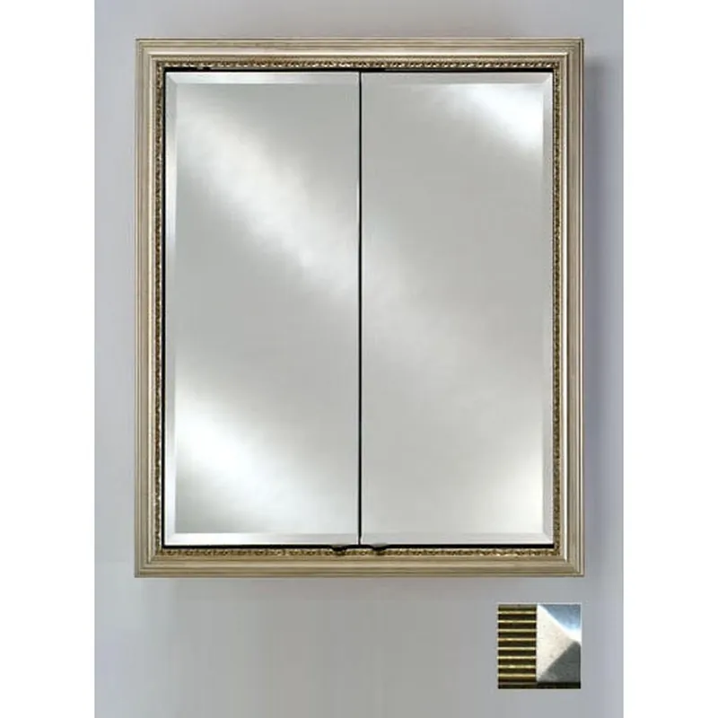 Express Delivery Afina Signature 24" x 30" Meridian Antique Gold With Antique Silver Caps Recessed Double Door Medicine Cabinet With Beveled Edge Mirror