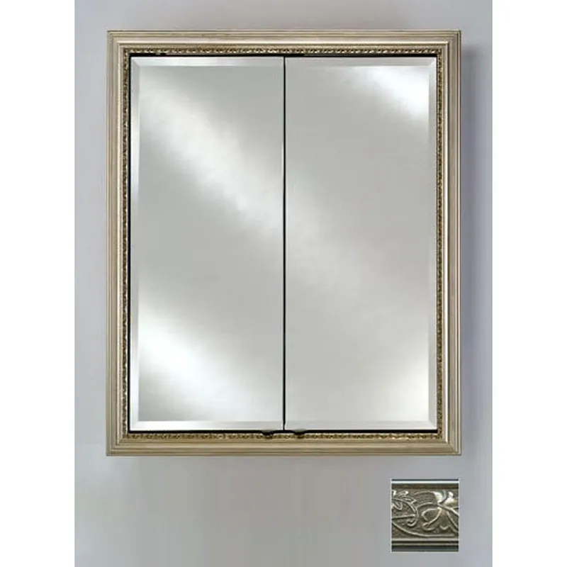 Clearance Afina Signature 24" x 30" Aristocrat Antique Silver Recessed Double Door Medicine Cabinet With Beveled Edge Mirror