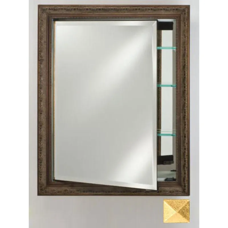 High Quality Afina Signature 24" x 36" Meridian Antique Silver with Antique Gold Caps Recessed Reversible Hinged Single Door Medicine Cabinet With Beveled Edge Mirror