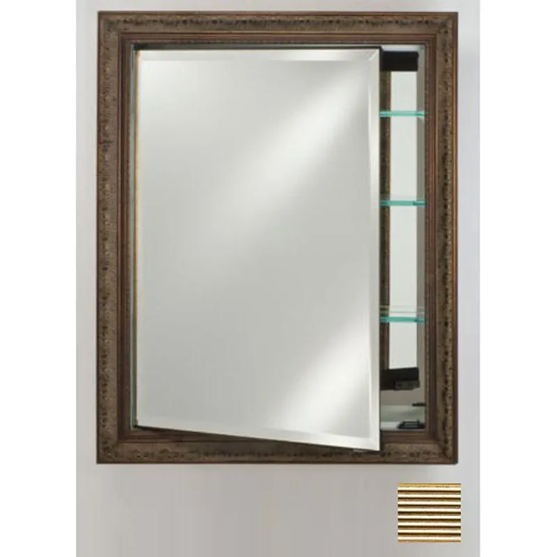 Afina Signature 24" x 36" Meridian Antique Gold With Antique Silver Caps Recessed Reversible Hinged Single Door Medicine Cabinet With Beveled Edge Mirror Get Yours