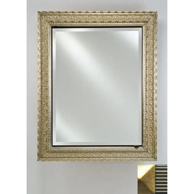 One Day Deal Afina Signature 24" x 30" Meridian Antique Silver with Antique Gold Caps Recessed Reversible Hinged Single Door Medicine Cabinet With Beveled Edge Mirror