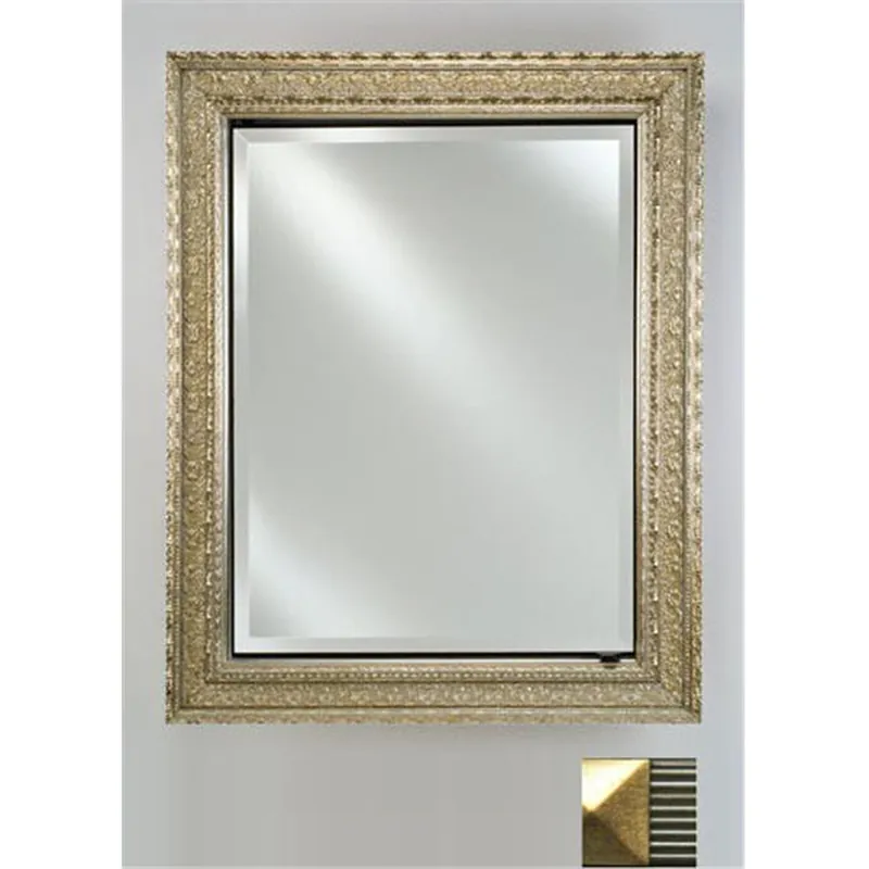 Buy Direct Afina Signature 20" x 30" Meridian Antique Silver with Antique Gold Caps Recessed Reversible Hinged Single Door Medicine Cabinet With Beveled Edge Mirror