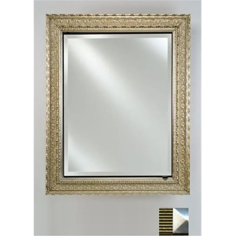 Handmade Afina Signature 20" x 30" Meridian Antique Gold With Antique Silver Caps Recessed Reversible Hinged Single Door Medicine Cabinet With Beveled Edge Mirror