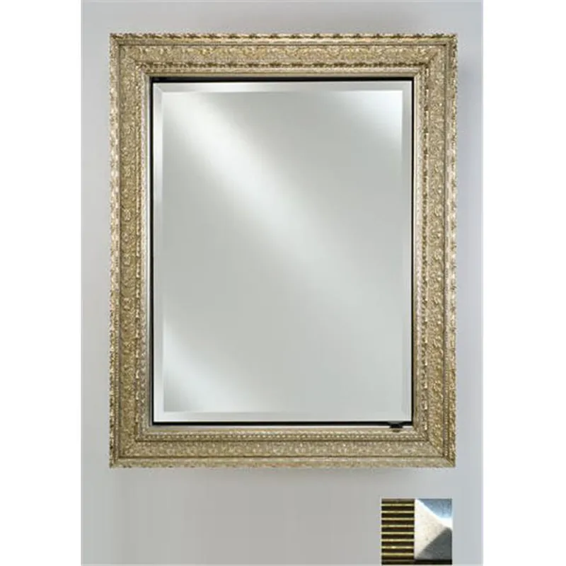 Editor’s Pick Afina Signature 20" x 26" Meridian Antique Gold With Antique Silver Cap Recessed Reversible Hinged Single Door Medicine Cabinet With Beveled Edge Mirror