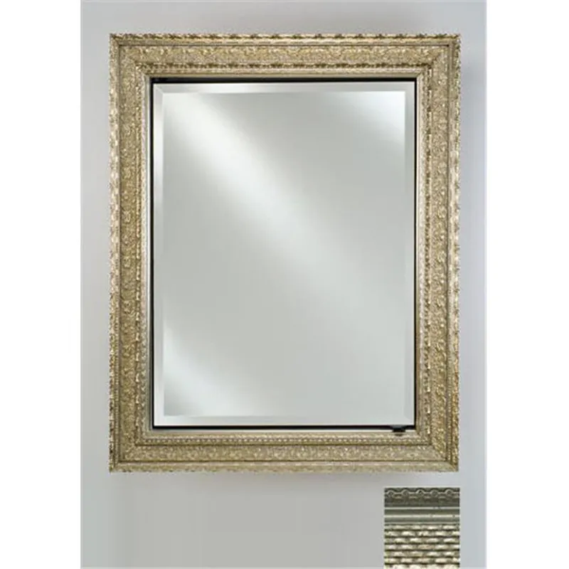 Afina Signature 20" x 26" Elegance Antique Silver Recessed Reversible Hinged Single Door Medicine Cabinet With Beveled Edge Mirror Bulk Order