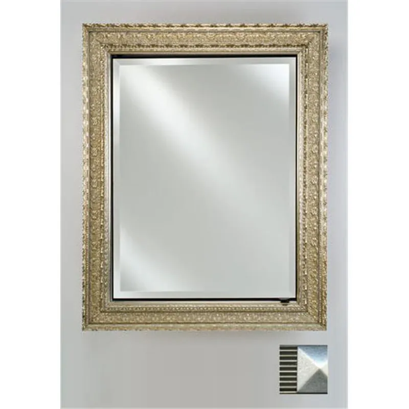 Afina Signature 17" x 36" Meridian Antique Silver With Antique Silver Caps Recessed Reversible Hinged Single Door Medicine Cabinet With Beveled Edge Mirror Order Now