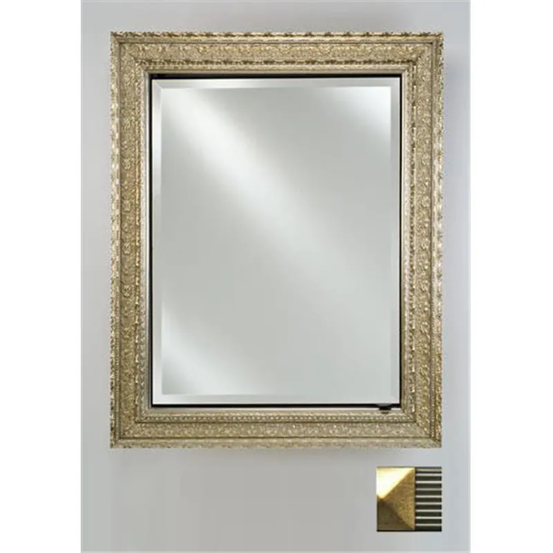Afina Signature 17" x 36" Meridian Antique Silver With Antique Gold Caps Recessed Reversible Hinged Single Door Medicine Cabinet With Beveled Edge Mirror Modern