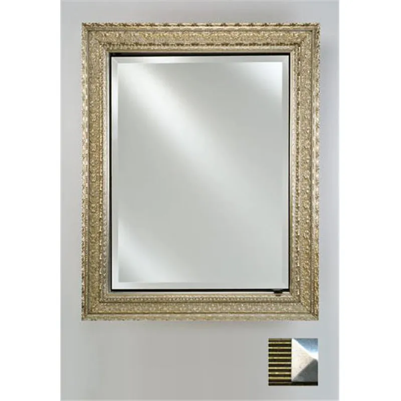 Buy Today Afina Signature 17" x 36" Meridian Antique Gold With Antique Silver Caps Recessed Reversible Hinged Single Door Medicine Cabinet With Beveled Edge Mirror