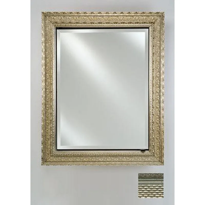 Genuine Afina Signature 17" x 36" Elegance Antique Silver Recessed Reversible Hinged Single Door Medicine Cabinet With Beveled Edge Mirror
