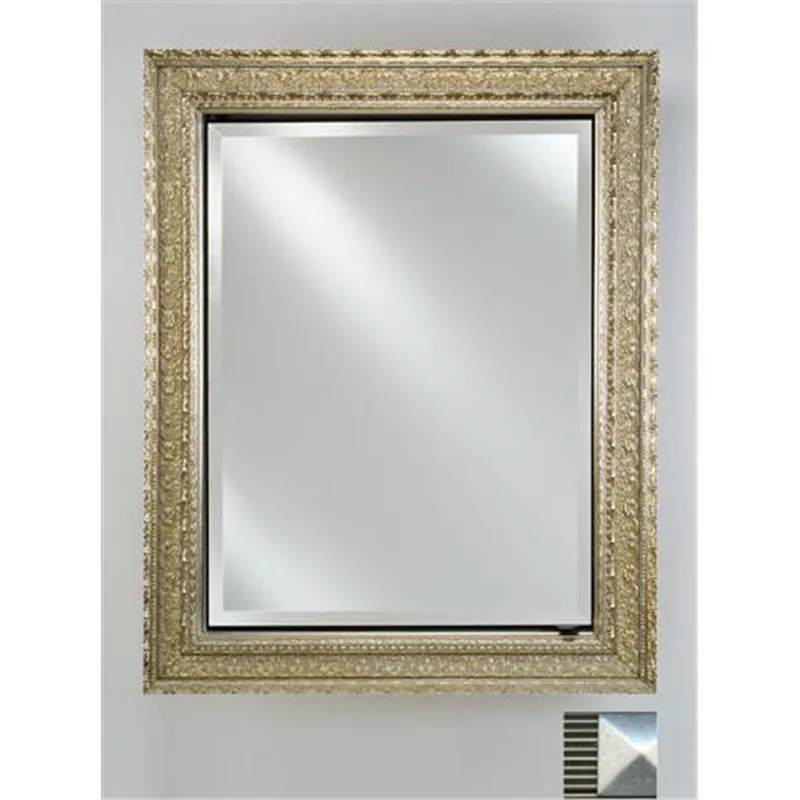 Afina Signature 17" x 30" Meridian Antique Silver with Antique Silver Caps Recessed Reversible Hinged Single Door Medicine Cabinet With Beveled Edge Mirror Handmade