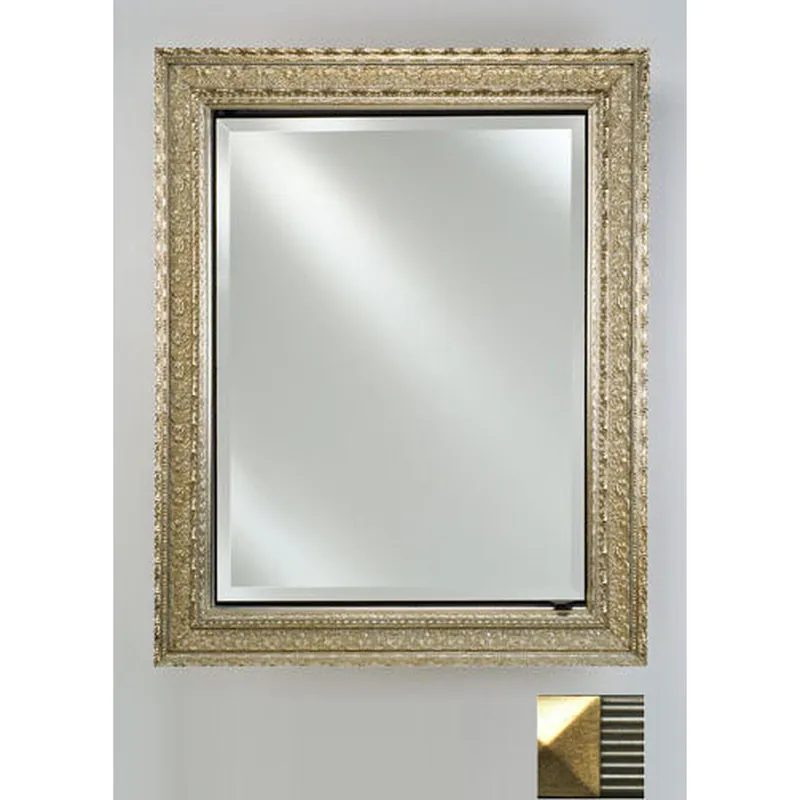 Afina Signature 17" x 30" Meridian Antique Silver with Antique Gold Caps Recessed Reversible Hinged Single Door Medicine Cabinet With Beveled Edge Mirror Weekend Sale