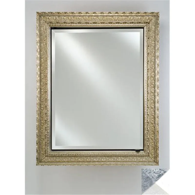 Must Have Afina Signature 17" x 26" Meridian Antique Silver with Antique Silver Caps Recessed Reversible Hinged Single Door Medicine Cabinet With Beveled Edge Mirror