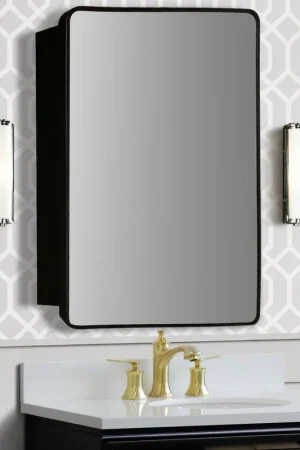 Bellaterra Home 29" x 18" Black Rectangle Wall-Mounted Steel Framed Mirror Medicine Cabinet Markdown