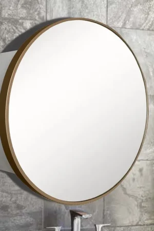 Bellaterra Home 26" Gold Round Wall-Mounted Steel Framed Mirror Medicine Cabinet Weekend Sale