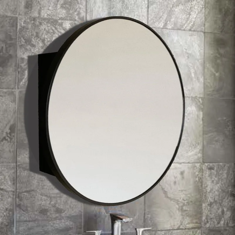 Bellaterra Home 26" Black Round Wall-Mounted Steel Framed Mirror Medicine Cabinet Time-Limited