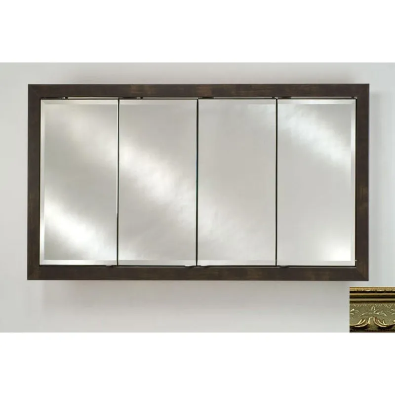 Limited Offer Afina Signature 58" x 30" Majestic Brilliant Gold Recessed Four Door Medicine Cabinet With Beveled Edge Mirror