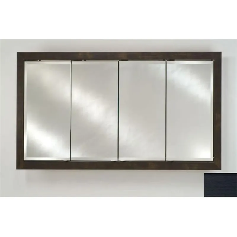 One Day Deal Afina Signature 58" x 30" Soho Brushed Black Recessed Four Door Medicine Cabinet With Beveled Edge Mirror