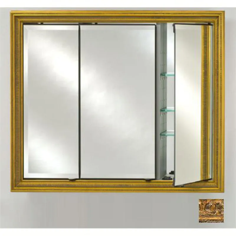 Trusted Brand Afina Signature 47" x 36" Tuscany Antique Gold Recessed Triple Door Medicine Cabinet With Beveled Edge Mirror