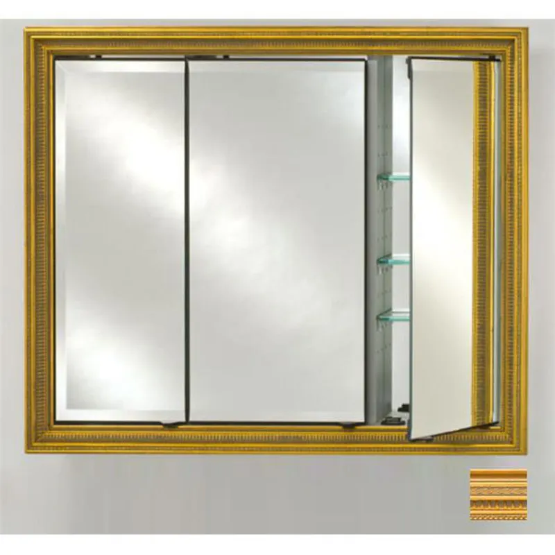 Exclusive Afina Signature 47" x 36" Roman Antique Gold Recessed Triple Door Medicine Cabinet With Beveled Edge Mirror