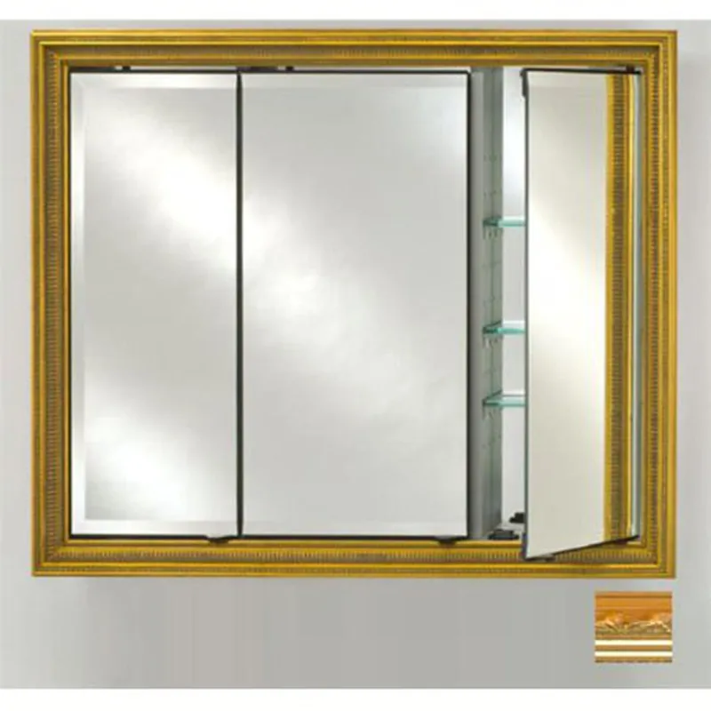 Afina Signature 47" x 36" Majestic Brilliant Gold Recessed Triple Door Medicine Cabinet With Beveled Edge Mirror Place Order