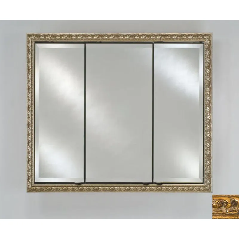 Clearance Afina Signature 44" x 30" Tuscany Antique Gold Recessed Triple Door Medicine Cabinet With Beveled Edge Mirror