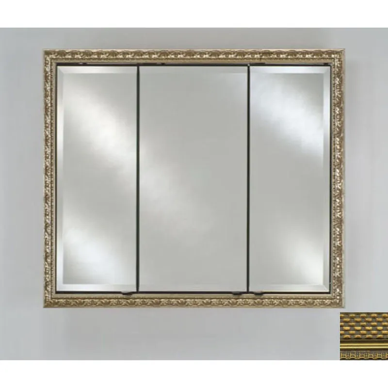 Fast Shipping Afina Signature 44" x 30" Elegance Antique Gold Recessed Triple Door Medicine Cabinet With Beveled Edge Mirror