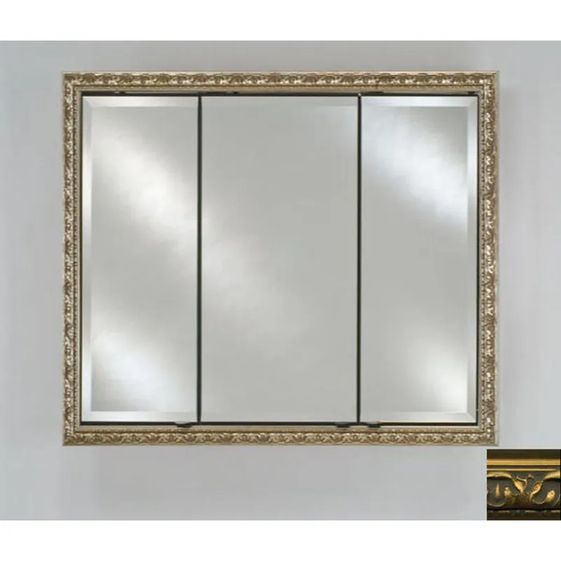 Afina Signature 44" x 30" Valencia Antique Gold Recessed Triple Door Medicine Cabinet With Beveled Edge Mirror Clearance