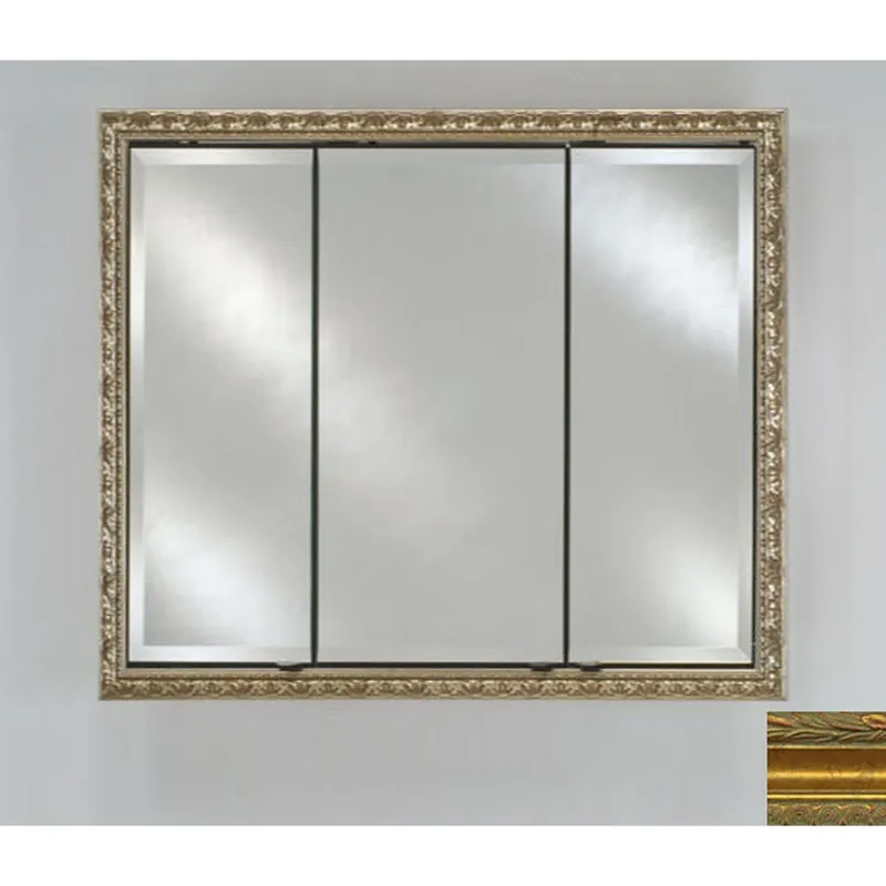 Trusted Brand Afina Signature 38" x 30" Chateau Antique Gold Recessed Triple Door Medicine Cabinet With Beveled Edge Mirror