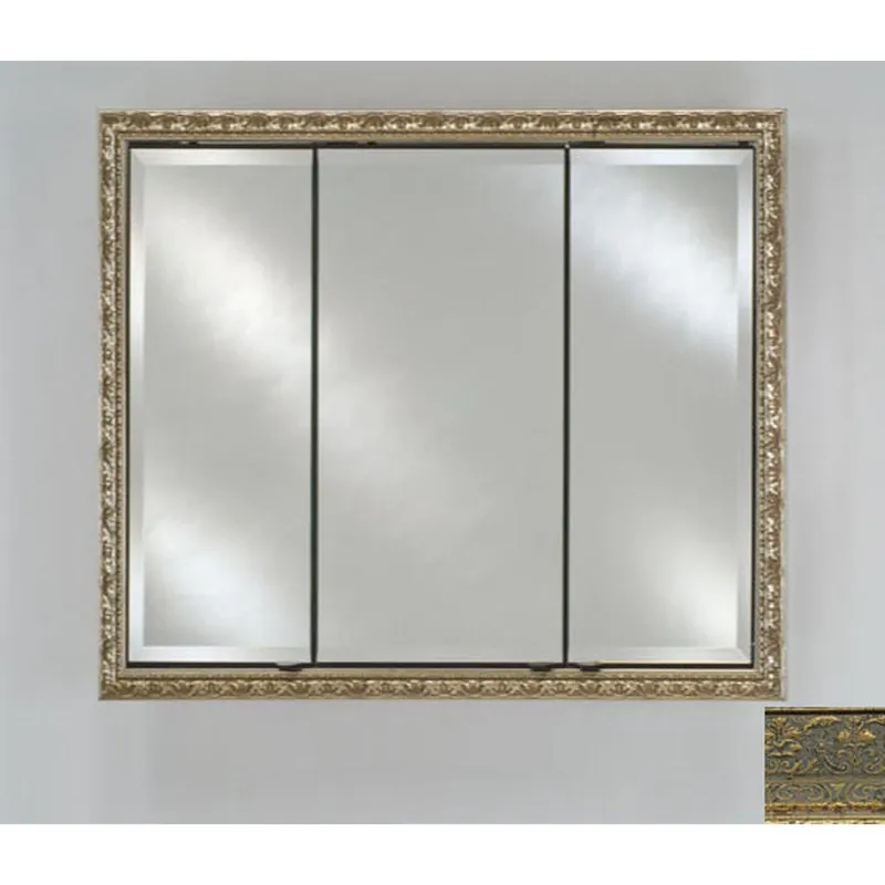 Grab Now Afina Signature 34" x 30" Regal Antique Gold Recessed Triple Door Medicine Cabinet With Beveled Edge Mirror